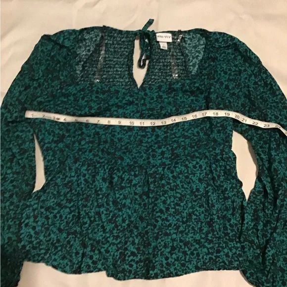 Ava & Viv Teal Floral Blouse - Picture 6 of 7